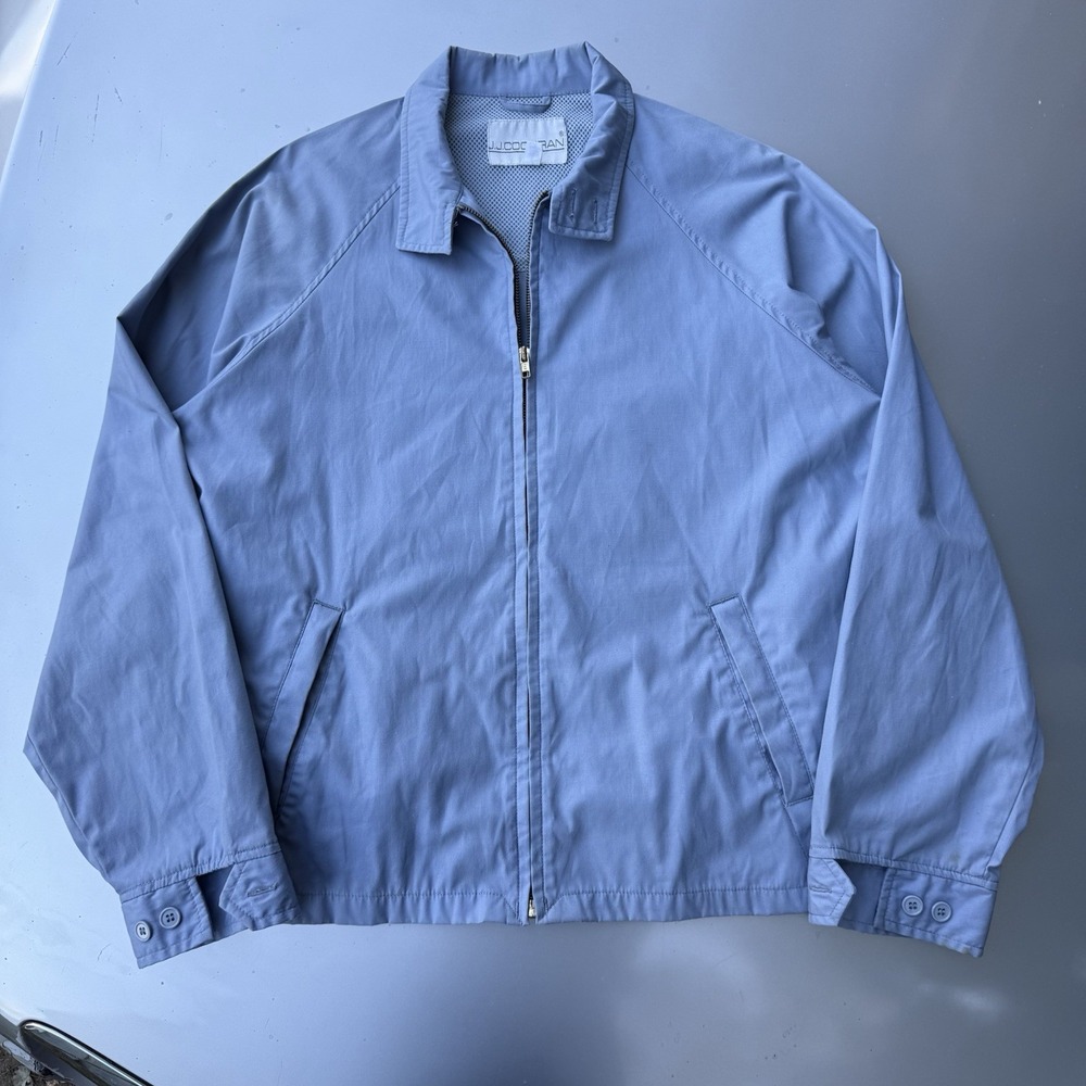 80s 90s J.J.COCHRAN Light Blue Harrington Full Zip Lightweight Jacket Men's L